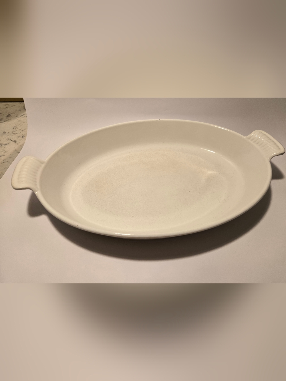 VTG Le Creuset #36 Heritage White Enamel Cast Iron Oval Au Gratin Baking Dish